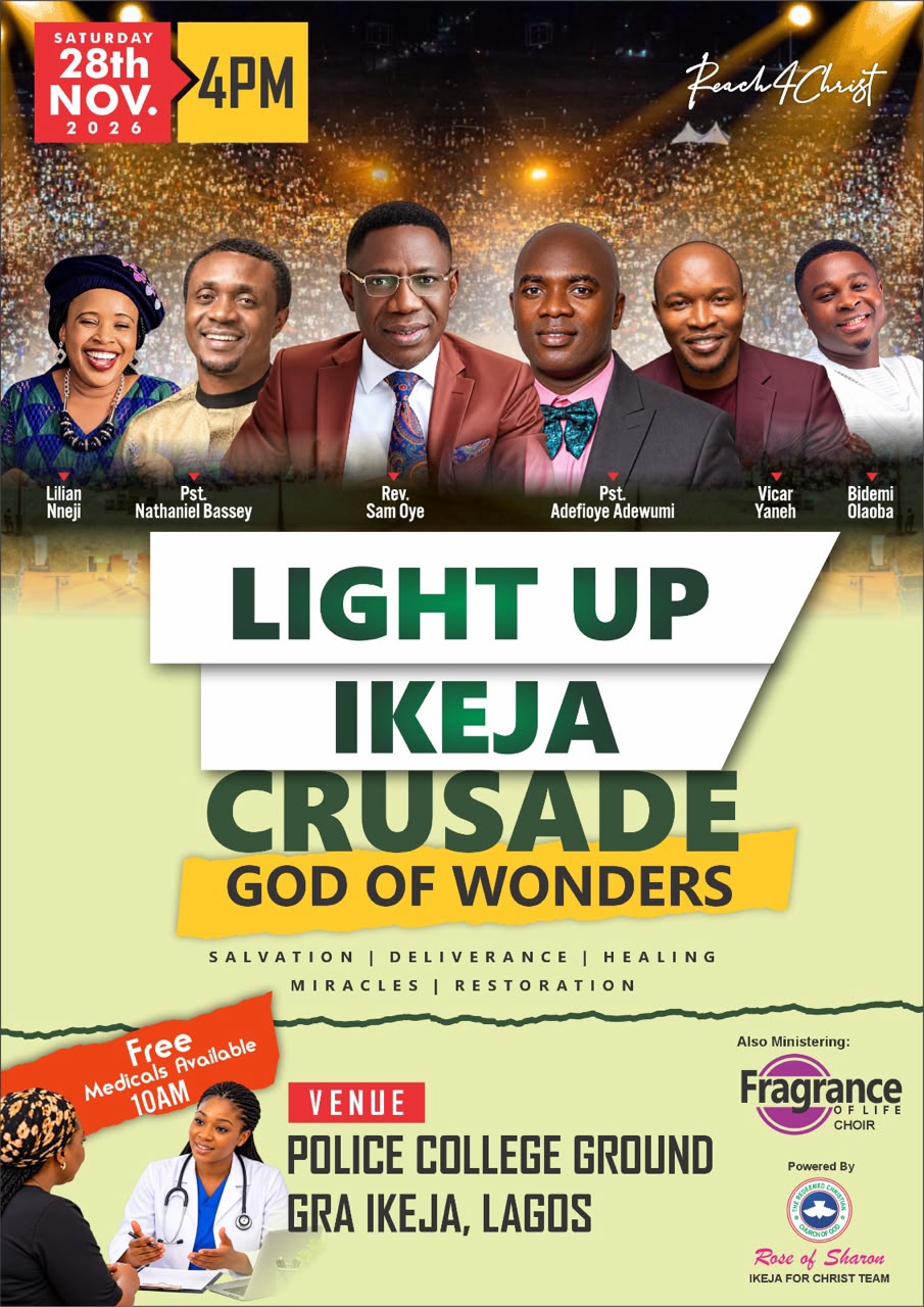 Lilian Nneji, Pastor Nathaniel Bassey, Rev. Sam Oye, Pastor Adefioye Adewumi, Vicar Yaneh and Bidemi Olaoba, from the approved flyer.